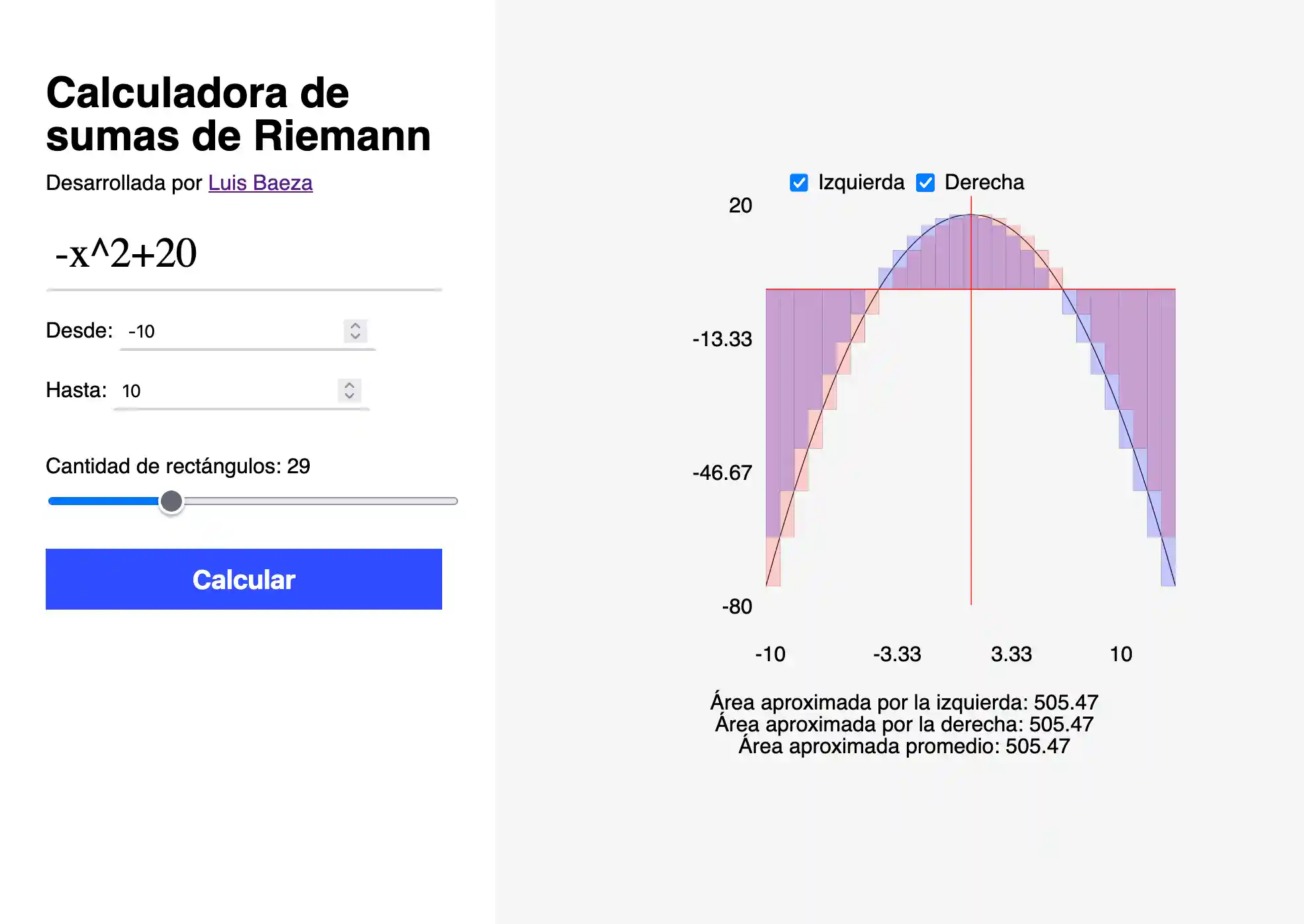 Calculadora de sumas de Riemann